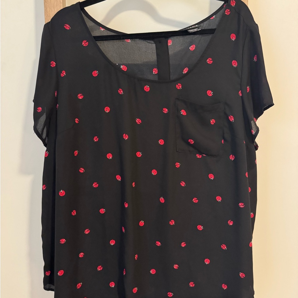 Torrid Black Women’s Top w/ Red Ladybugs
